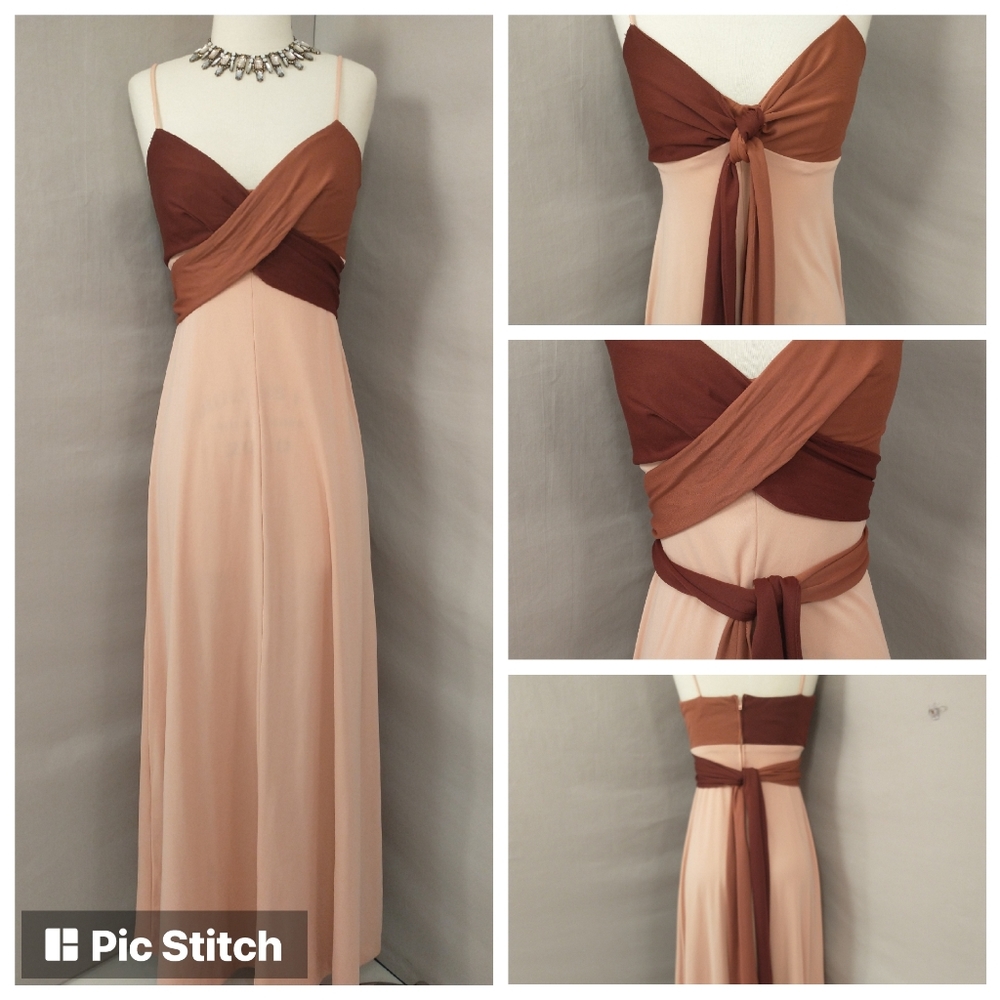 70s Vintage Gown Mauve Muted Peach Timeless Flexible Wrap Sash Sexy Simplicity